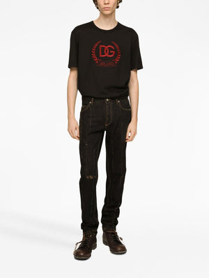 DOLCE & GABBANA Embroidered Logo Cotton T-Shirt for Men in Black - FW23