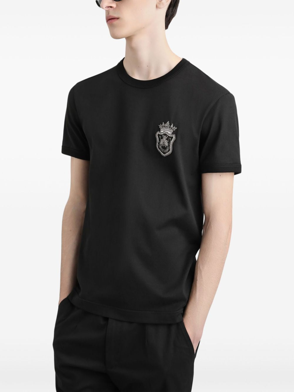 DOLCE & GABBANA Cotton T-Shirt with Heraldic Patch for Men