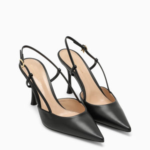 GIANVITO ROSSI Black Leather Ribbon Strap Pointed Pumps for Women - FW23 Collection