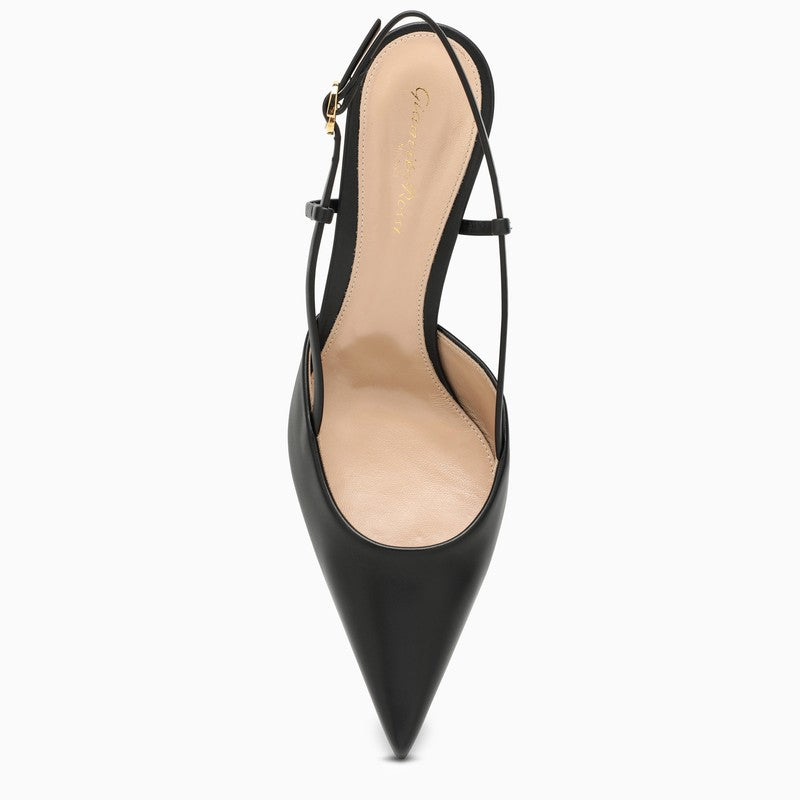 GIANVITO ROSSI Black Leather Ribbon Strap Pointed Pumps for Women - FW23 Collection