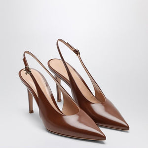 GIANVITO ROSSI Havana Brown Patent Leather Slingback Pumps