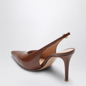 GIANVITO ROSSI Havana Brown Patent Leather Slingback Pumps