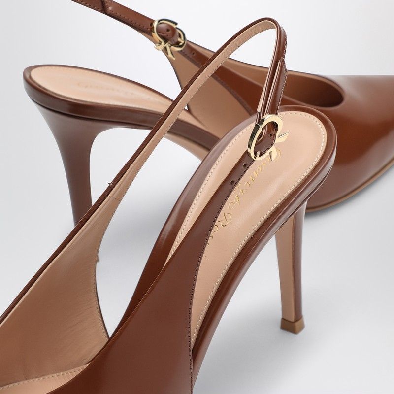 GIANVITO ROSSI Havana Brown Patent Leather Slingback Pumps