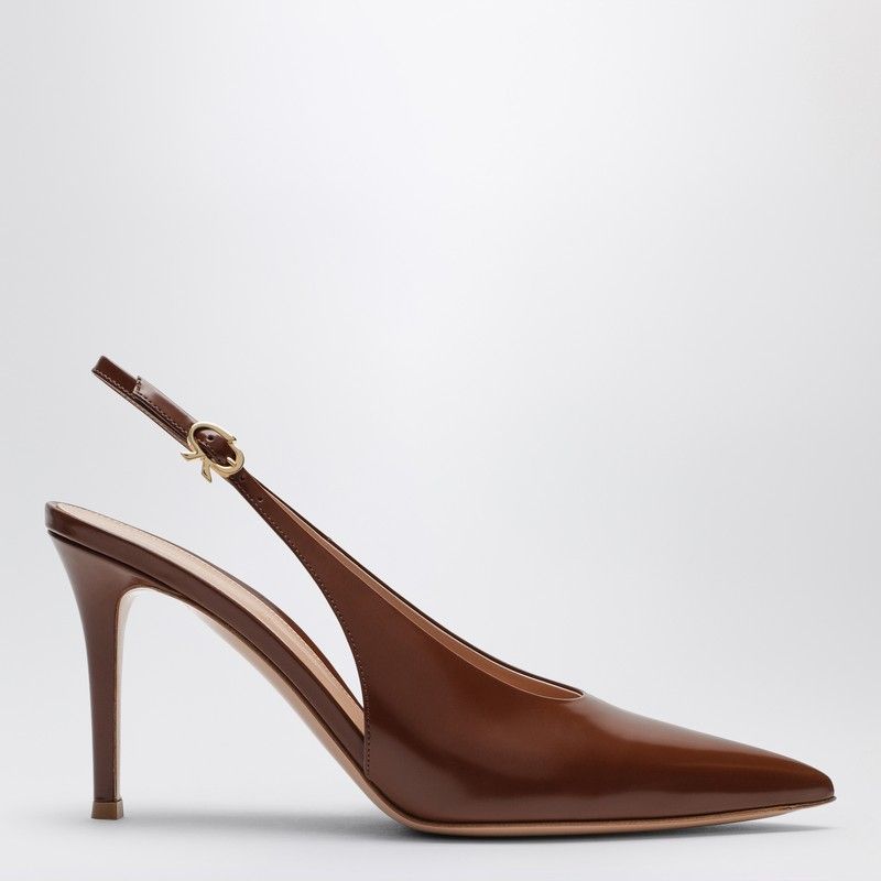 GIANVITO ROSSI Havana Brown Patent Leather Slingback Pumps