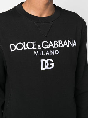 DOLCE & GABBANA Black Velvet Effect Crew-Neck Sweatshirt for Men