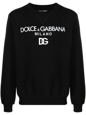 DOLCE & GABBANA Black Velvet Effect Crew-Neck Sweatshirt for Men