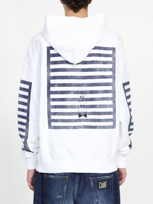 DOLCE & GABBANA Marine Print Hoodie Sweatshirt for Men - Striped Hooded Cotton T-Shirt