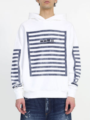 DOLCE & GABBANA Marine Print Hoodie Sweatshirt for Men - Striped Hooded Cotton T-Shirt