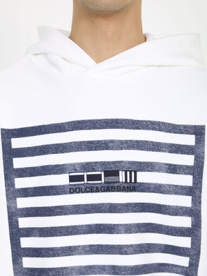 DOLCE & GABBANA Marine Print Hoodie Sweatshirt for Men - Striped Hooded Cotton T-Shirt