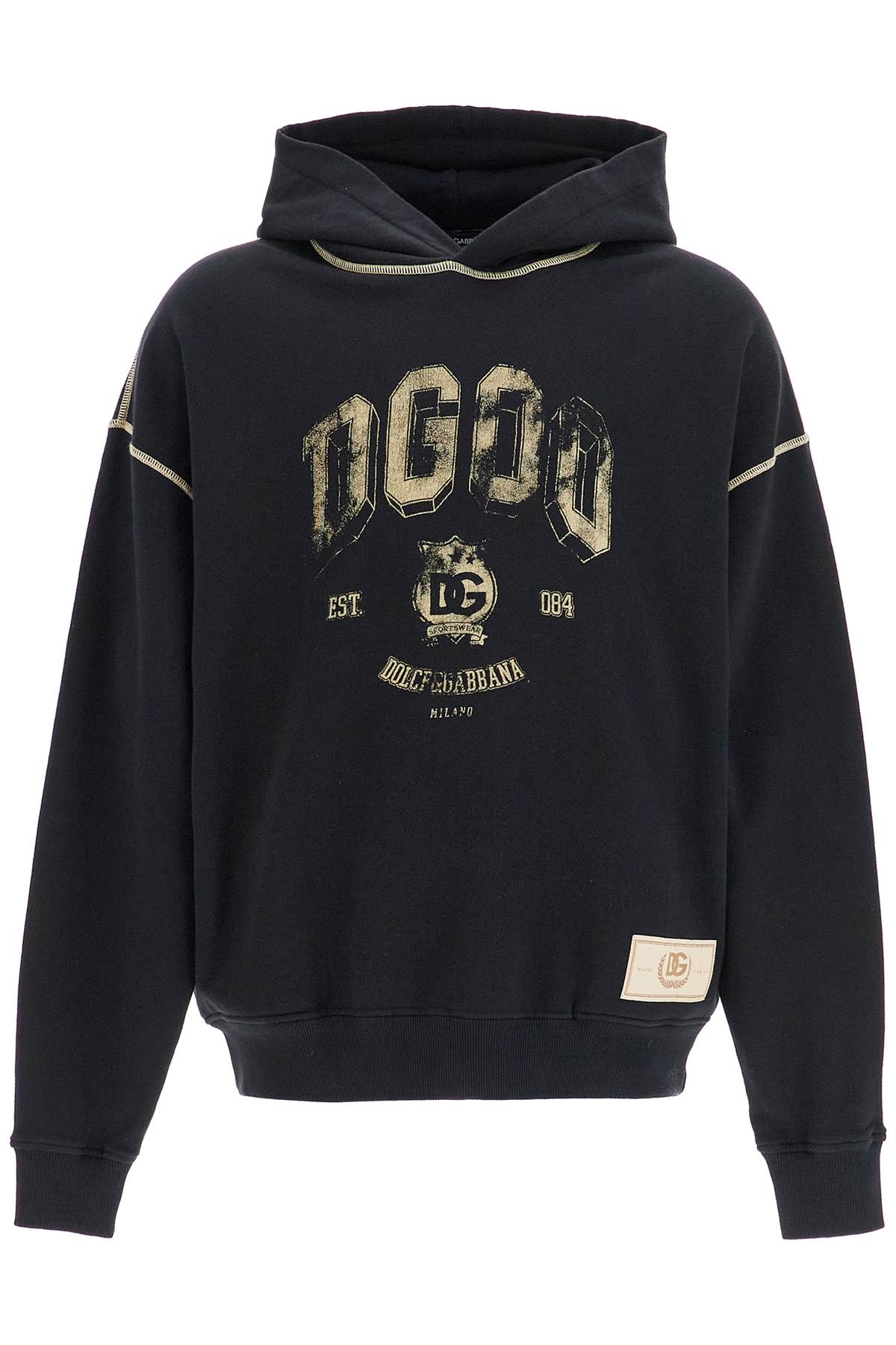 DOLCE & GABBANA Oversized Logo Print Hoodie with Distressed Details