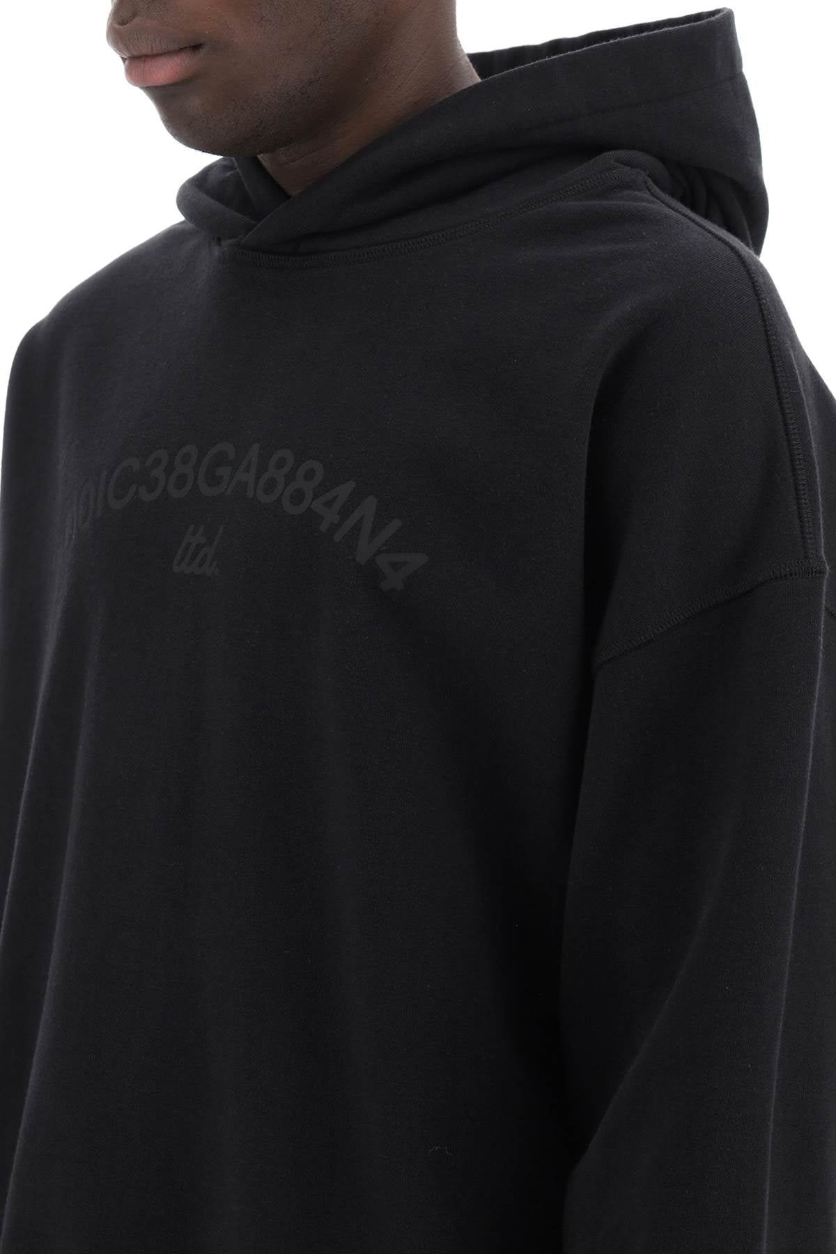 DOLCE & GABBANA Men's Black Hoodie with Tone-On-Tone Logo Print