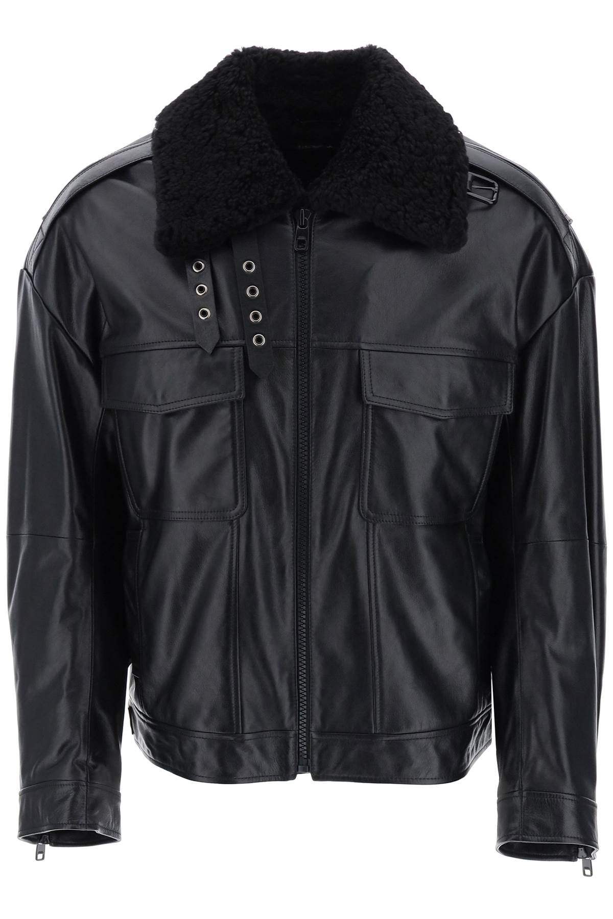 DOLCE & GABBANA Luxurious Leather and Fur Biker Jacket for Men