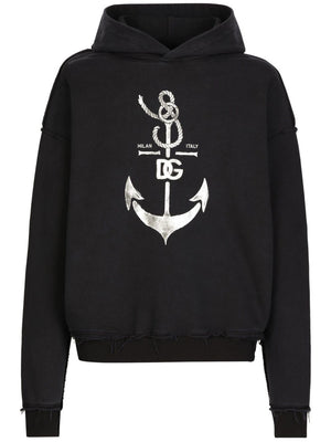 DOLCE & GABBANA Men's Navy Blue Logo-Print Cotton Hoodie