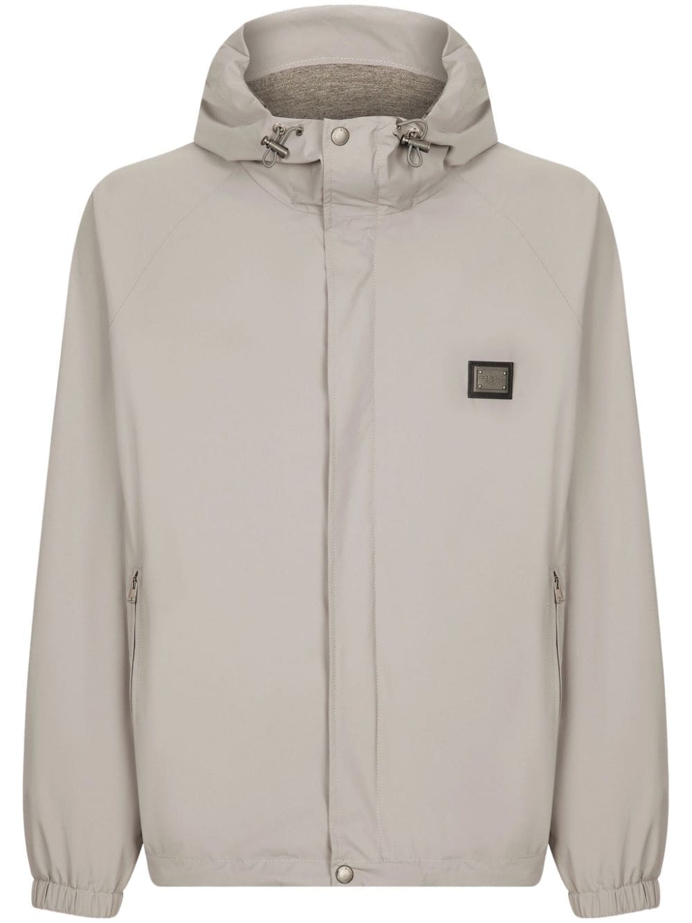 DOLCE & GABBANA Men's Gray Drawstring Hoodie with Logo Plaque and Hardware Details