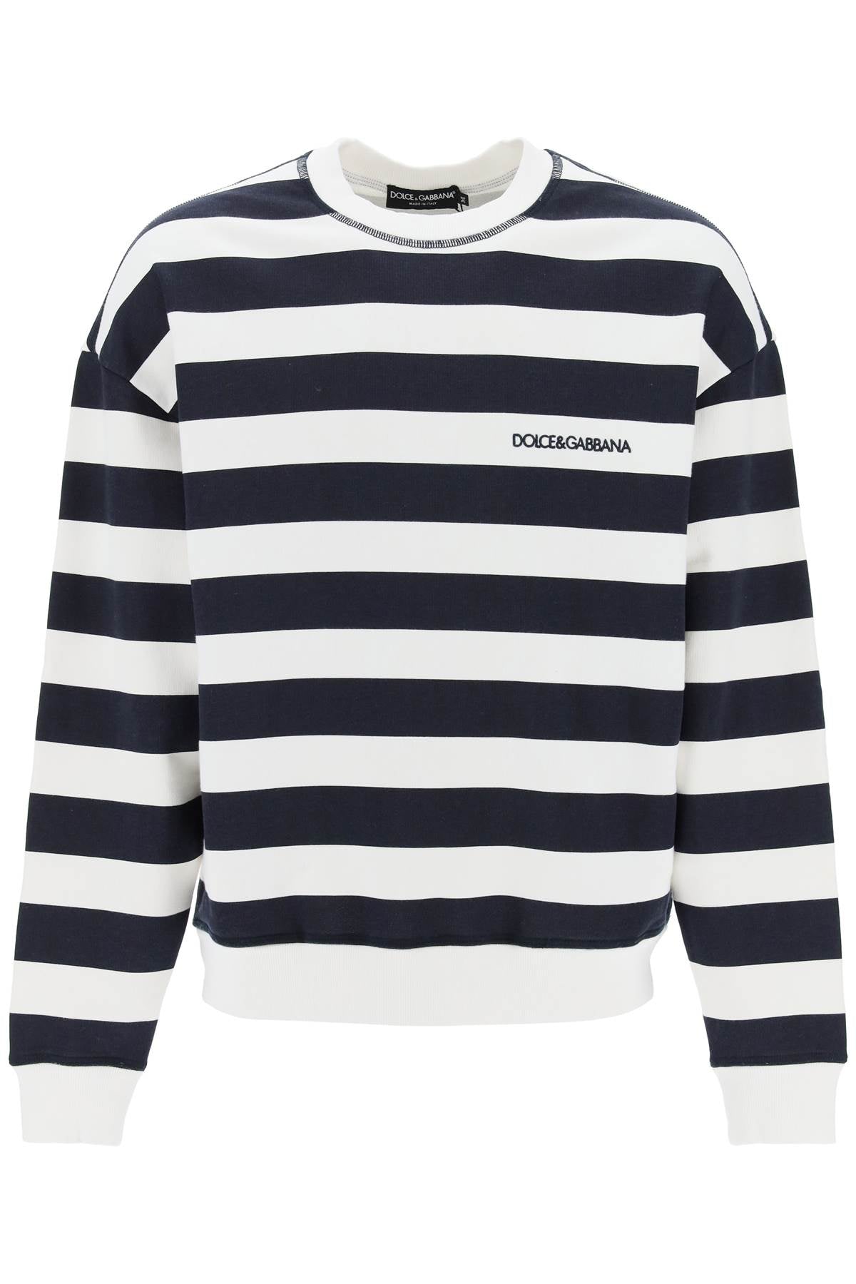 DOLCE & GABBANA Nautical-Inspired Striped Men's Sweatshirt with Embroidered Logo