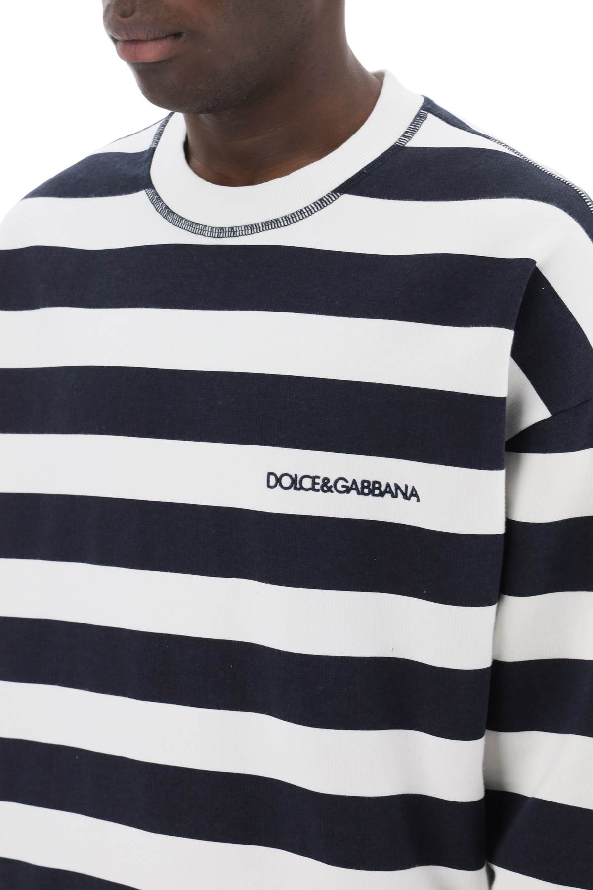 DOLCE & GABBANA Nautical-Inspired Striped Men's Sweatshirt with Embroidered Logo