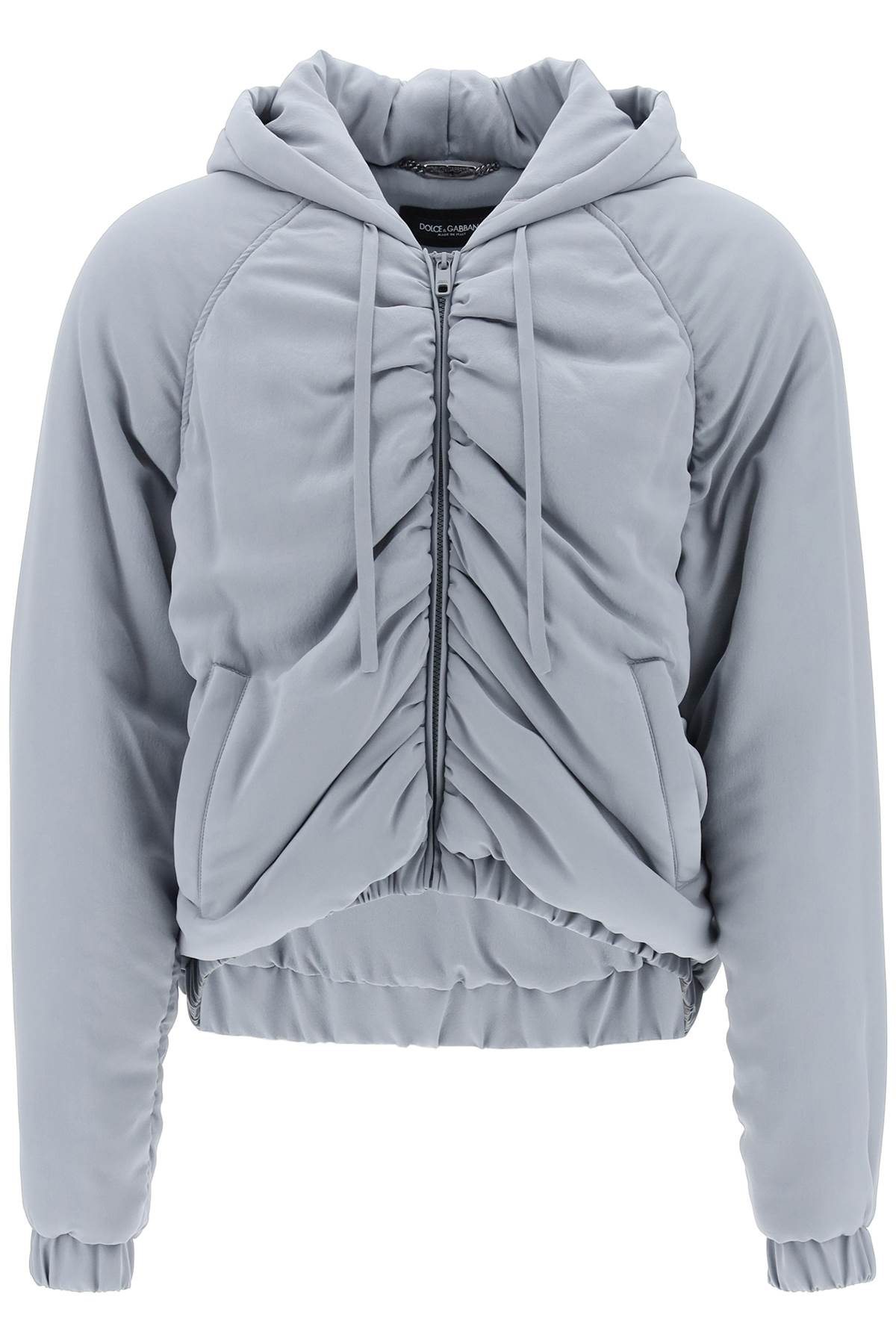 DOLCE & GABBANA Grey Cropped Silk Bomber Jacket