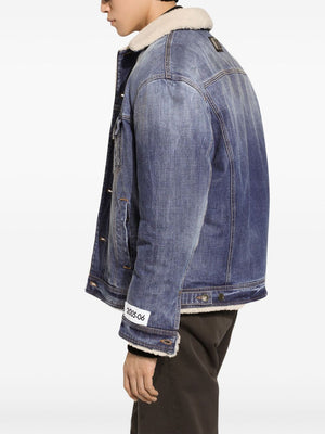 DOLCE & GABBANA Men's Denim Jacket with Faux-Shearling Trim