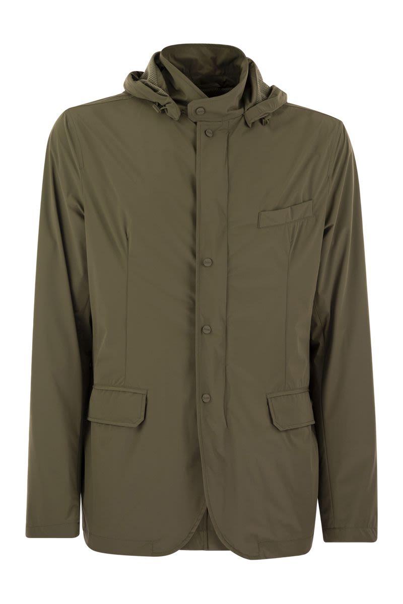 HERNO Men's Lightweight Military Green Jacket with Hood - SS24