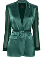 PINKO Emerald Green Satin Jacket with Detachable Waist Belt