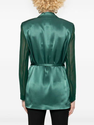 PINKO Emerald Green Satin Jacket with Detachable Waist Belt