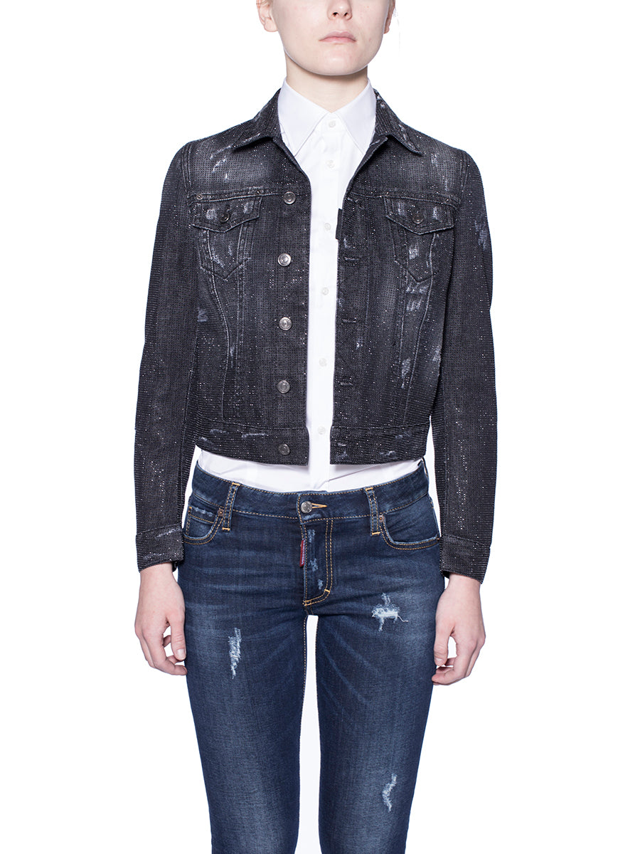 DSQUARED2 Black Studded Jacket - Unlined with Button Fastening & Double Pockets