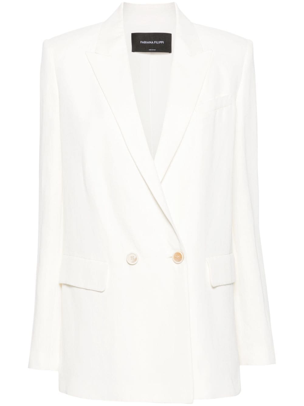 FABIANA FILIPPI White Double-Breasted Blazer Jacket for Women with Peak Lapels and Shoulder Pads