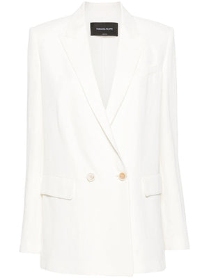 FABIANA FILIPPI White Double-Breasted Blazer Jacket for Women with Peak Lapels and Shoulder Pads