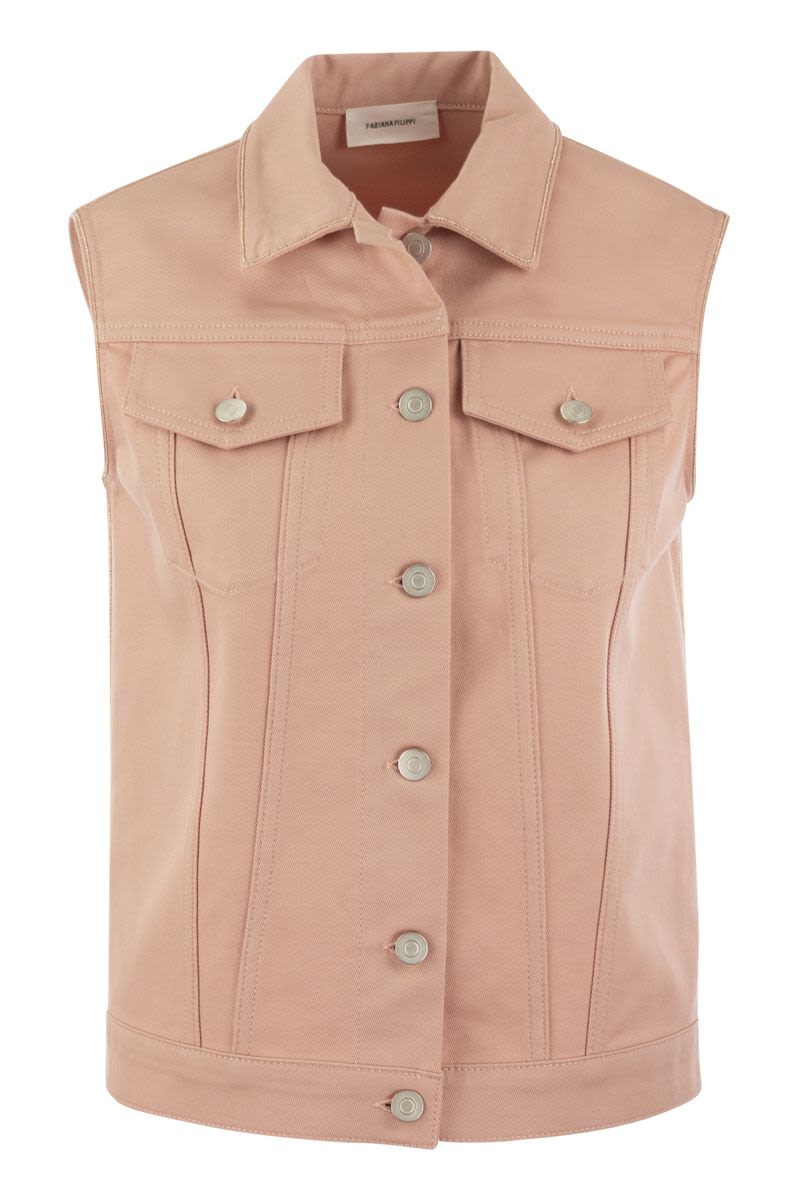 FABIANA FILIPPI Pink Denim Waistcoat - Slim Fit, Chest Pockets, Button Closure
