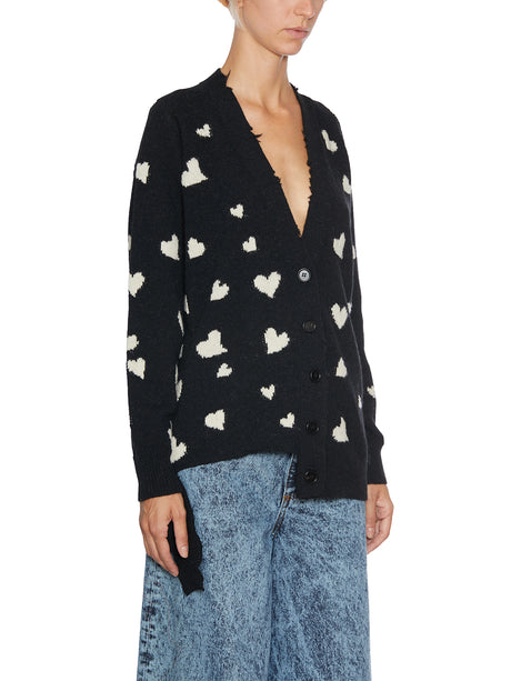 MARNI Cozy Black Knit Cardigan with Heart Design