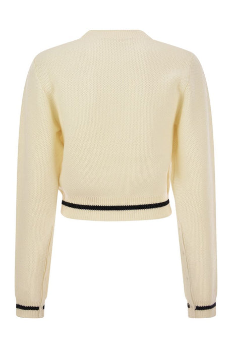 MARNI Women's White Wool Sweater with Balloon Sleeves and Embroidered Logo