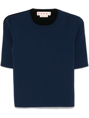 MARNI Women’s Navy Blue Knit Sweater with Contrast Back