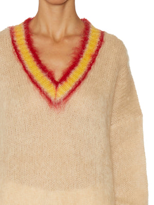Áo len cổ V nữ MARNI mềm mại và sang trọng màu be - bộ sưu tập FW23