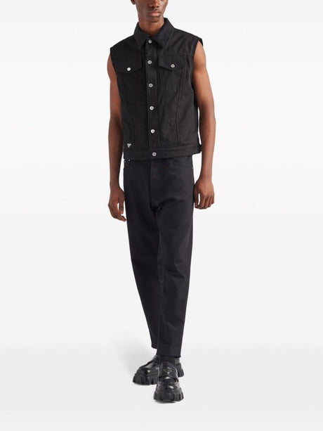 PRADA Men's Black Denim Gilet - Classic with a Modern Twist