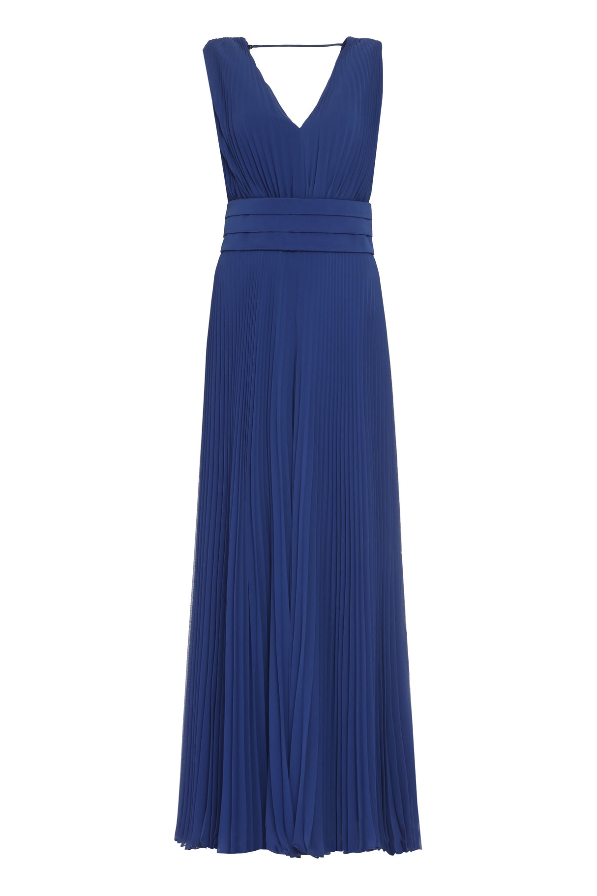 MAX MARA Blue Deep V-Neck Pleated Jumpsuit for Women - SS23 Collection