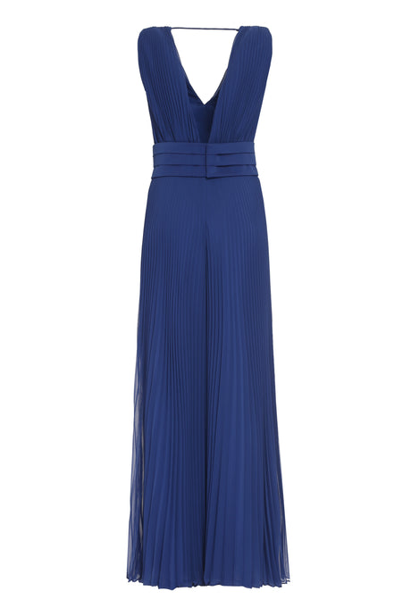 MAX MARA Blue Deep V-Neck Pleated Jumpsuit for Women - SS23 Collection