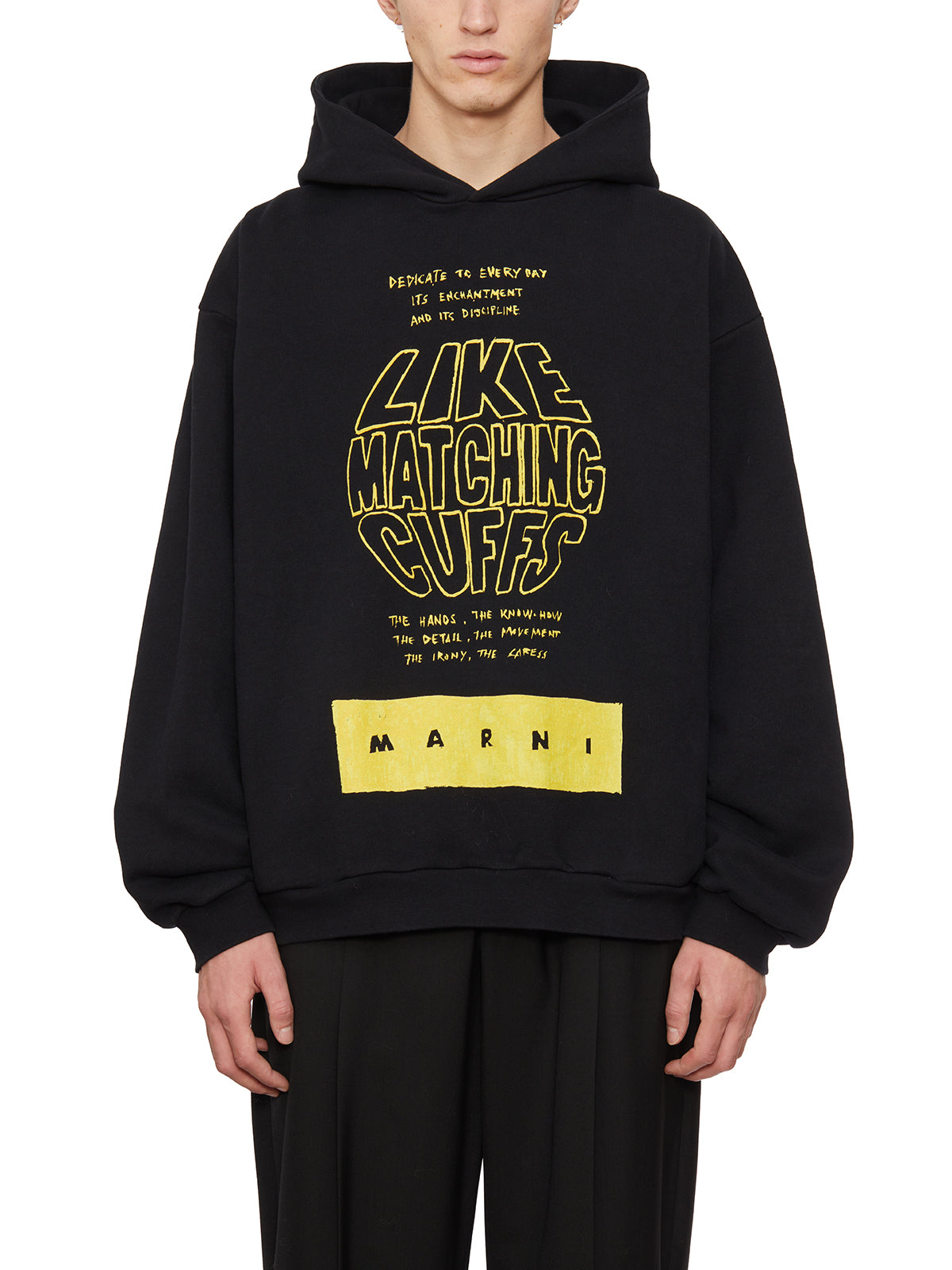 MARNI Men's Black Sweatshirt with Maxi Print Hood for FW24