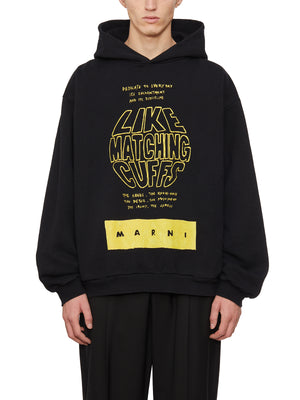 MARNI Men's Black Sweatshirt with Maxi Print Hood for FW24