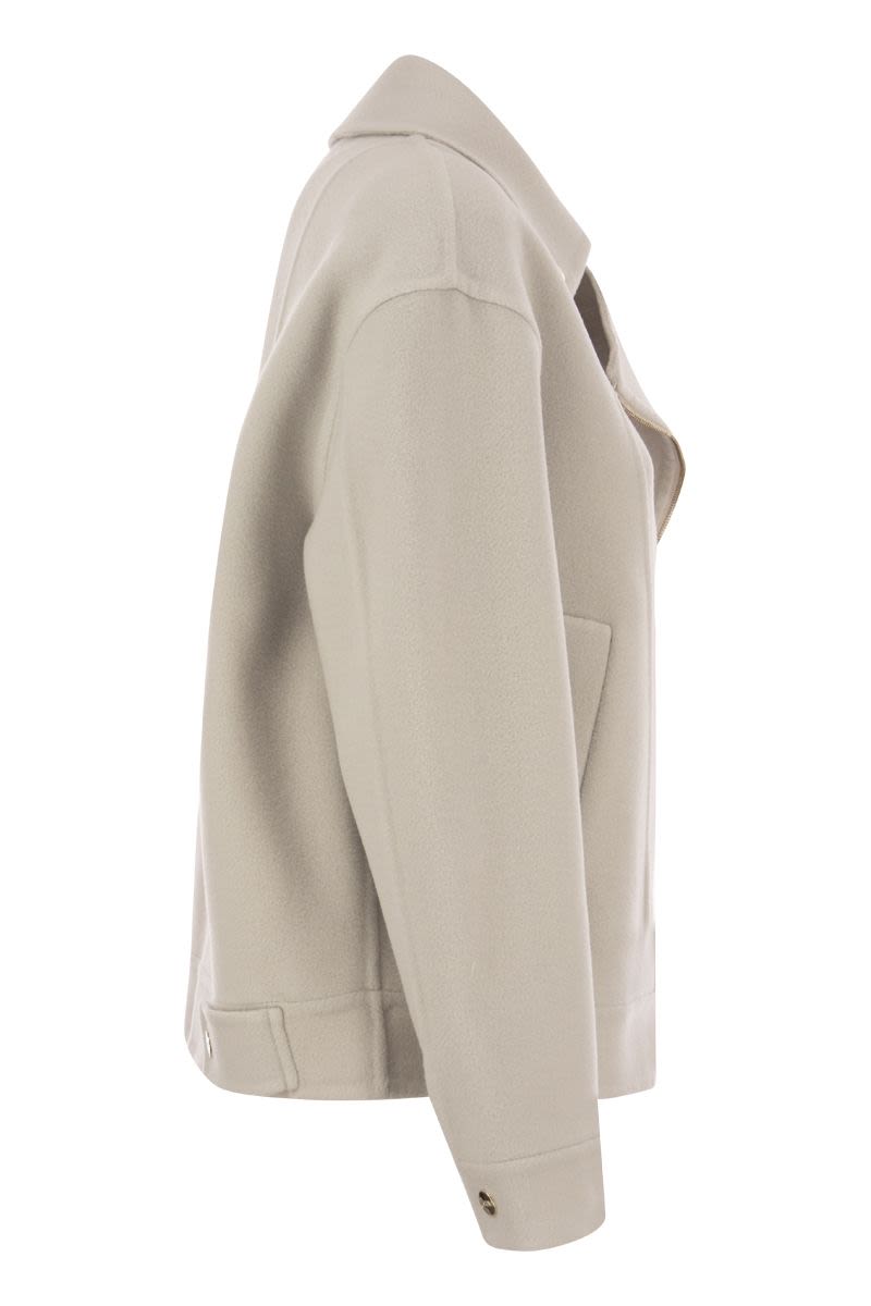 Áo khoác biker trắng nữ đặc chất lụa tơ tằm - Bộ sưu tập FW23