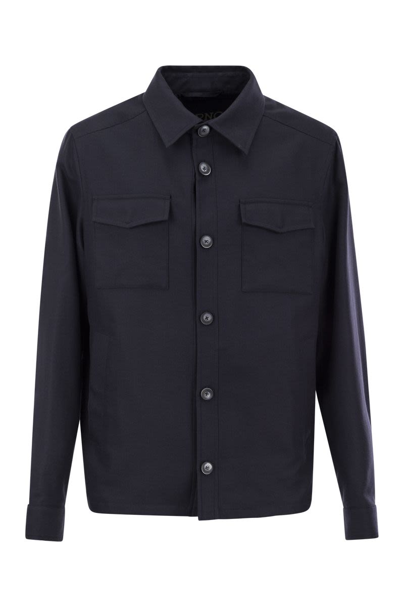 HERNO Sophisticated Men's Casual Shirt - Navy Cotton Cashmere Silk Blend
