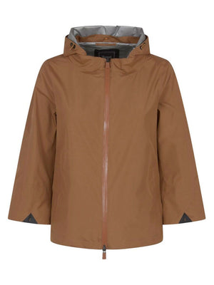 HERNO Logo Print Hooded Jacket in Brown for Women - SS24 Collection