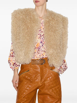 ISABEL MARANT Chic Beige Faux Fur Sleeveless Jacket