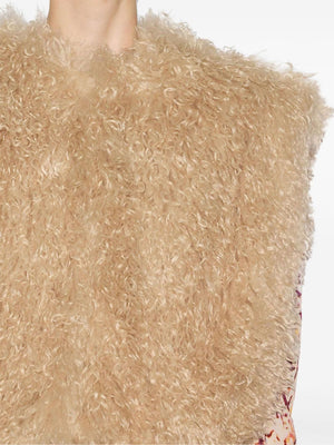 ISABEL MARANT Chic Beige Faux Fur Sleeveless Jacket