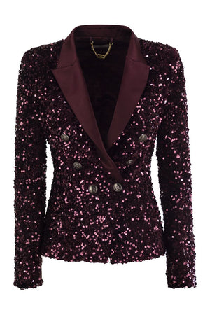 ELISABETTA FRANCHI Double-Breasted Chenille Jacket with Sequin Embroidery