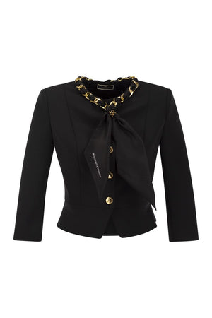 ELISABETTA FRANCHI Sleek and Elegant Black 3/4 Sleeve Pleated Jacket for Women