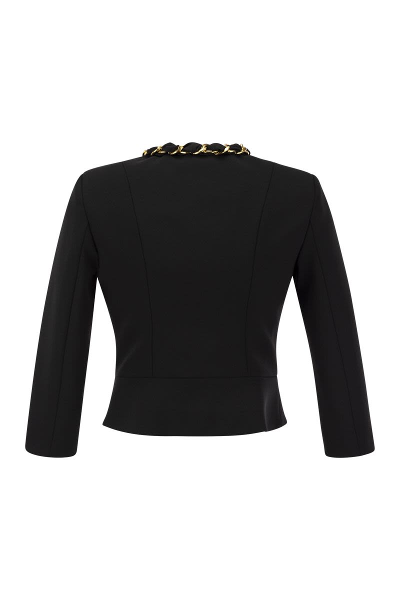 ELISABETTA FRANCHI Sleek and Elegant Black 3/4 Sleeve Pleated Jacket for Women