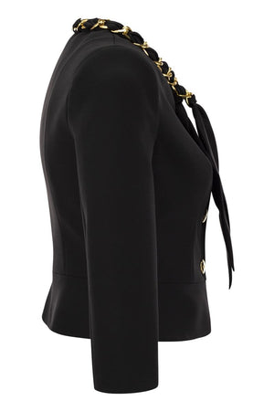 ELISABETTA FRANCHI Sleek and Elegant Black 3/4 Sleeve Pleated Jacket for Women