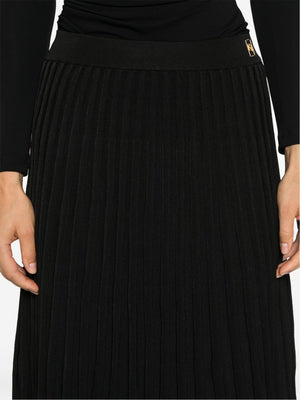 ELISABETTA FRANCHI Black Pleated Skirt with Logo Waist Detail