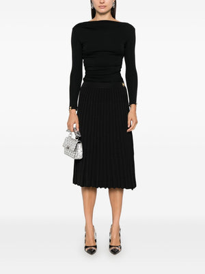 ELISABETTA FRANCHI Black Pleated Skirt with Logo Waist Detail