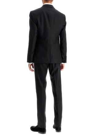 DOLCE & GABBANA Luxury Wool-Silk Tuxedo Suit with Silk Satin Accents